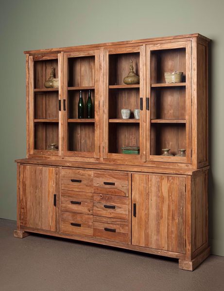 Teakholz Vitrinen Schrank Lorenzo - Vitrine 220 cm