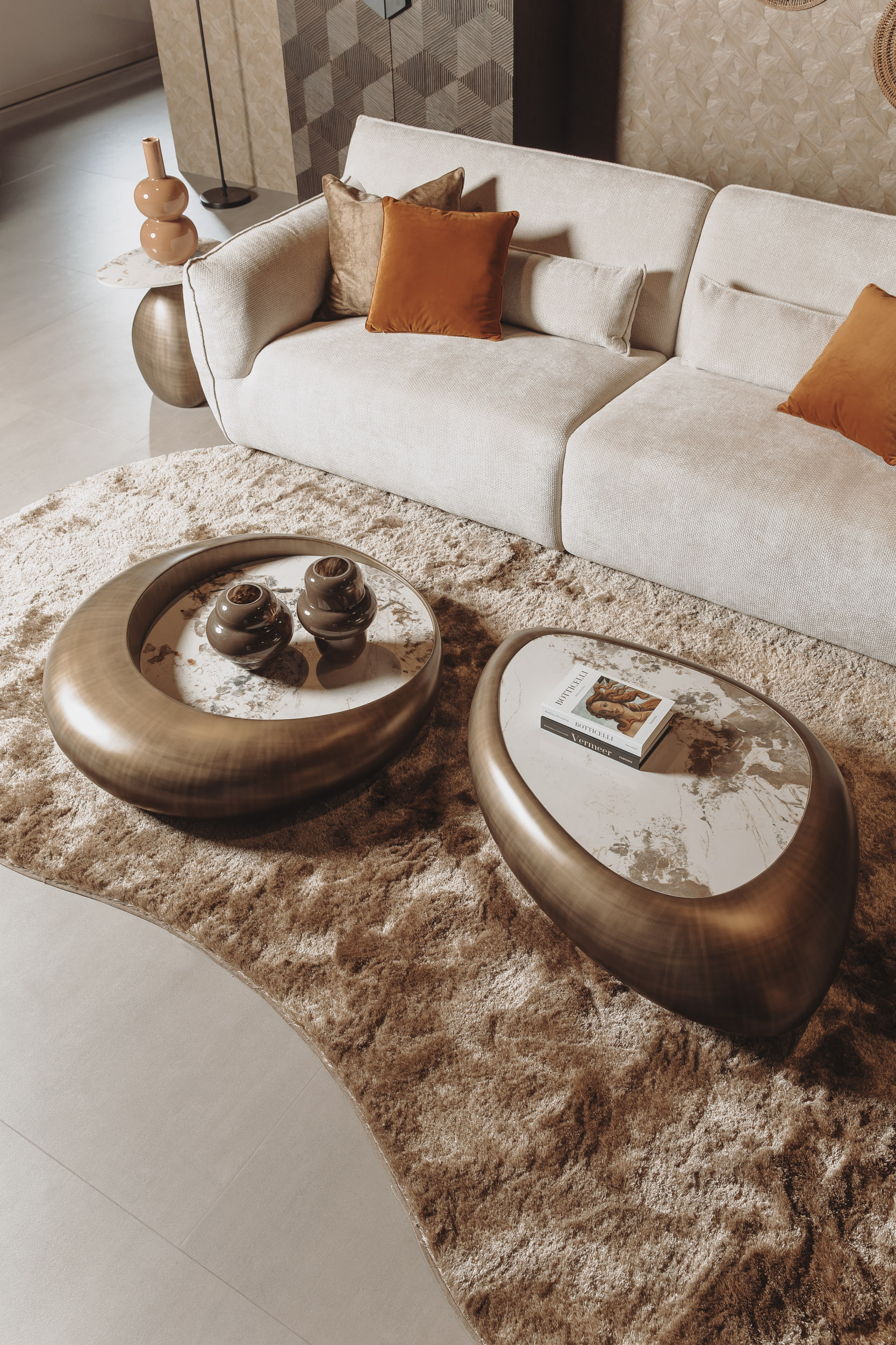 Castello Couchtisch mit Keramik Multicolor Tischplatte Bronze 116 cm