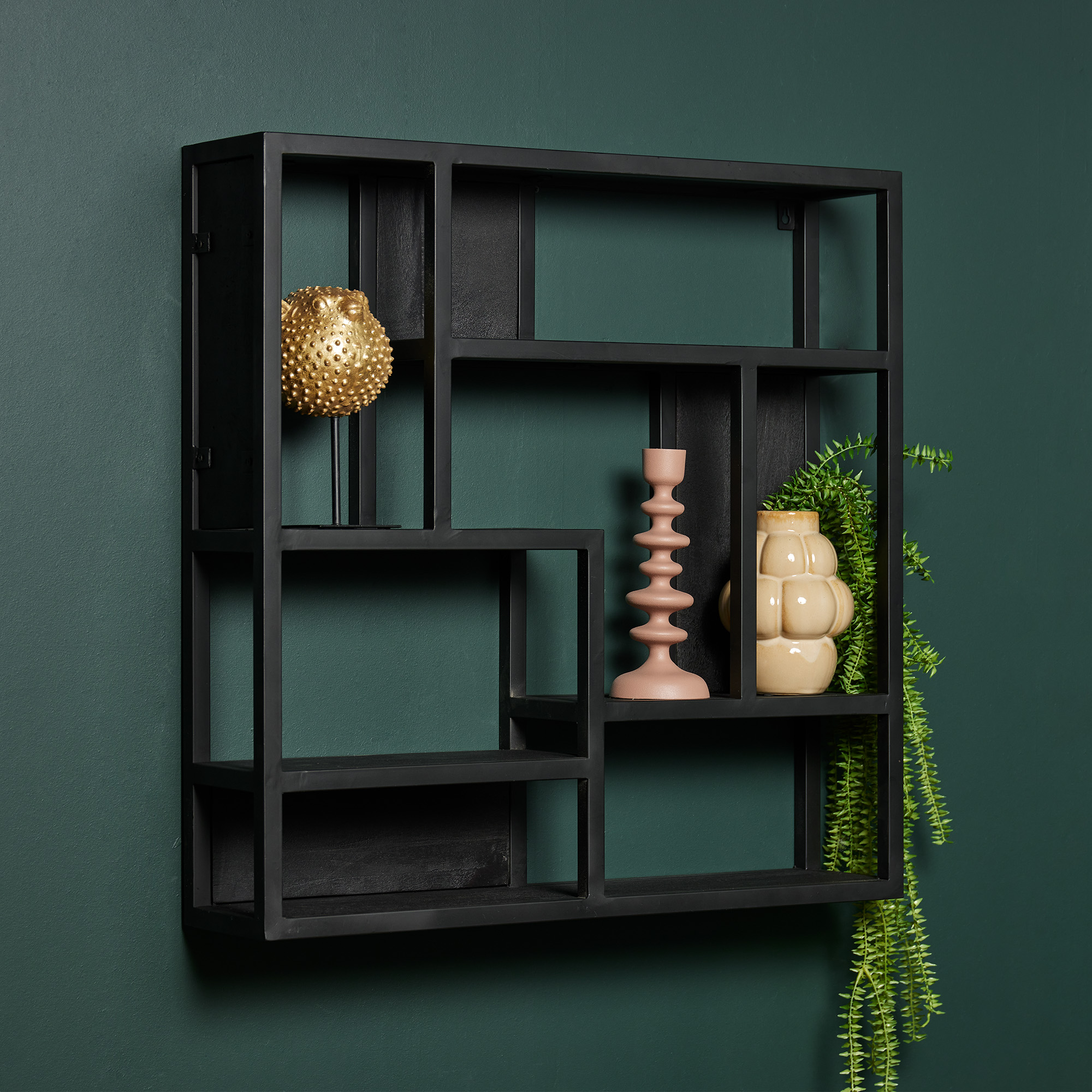 Wandregal Mangoholz massiv mit Metallrahmen – modern & schwarz