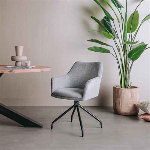 Ortana drehbarer Armlehnstuhl -  Stuhl 180° in verschiedenen Farben Stoff Metallfuß