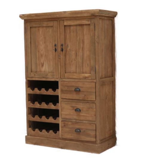 Weinschrank Teakholz Massiv Weinregal Barschrank Schrank Regal Wein 100 cm