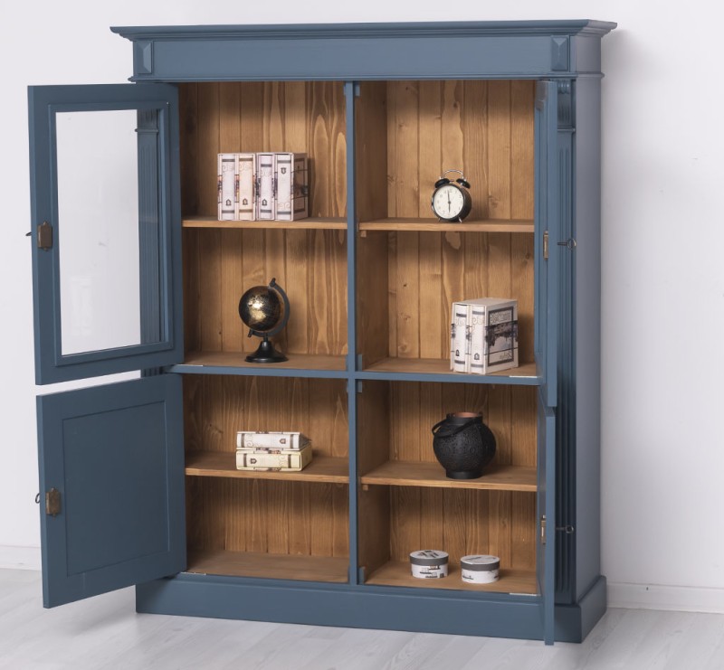 Glasvitrine 130 cm breit mit 4 Türen - Landhaus Vitrine