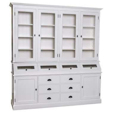 Landhaus Vitrinen-Schrank 214 cm breit  weiss