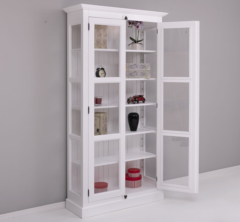 Landhaus - Massiv - Glas - Vitrine mit verstellbaren Regalböden und seitlichen Glasscheiben 110 cm