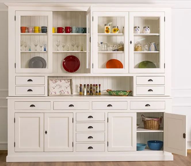 Landhaus Küchenschrank - Massivholz Vitrinenschrank 245 cm