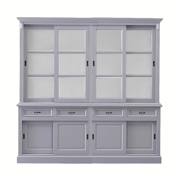 Vitrinen Schrank Vincenza 220 cm grau/weiß Landhaus Vitrine