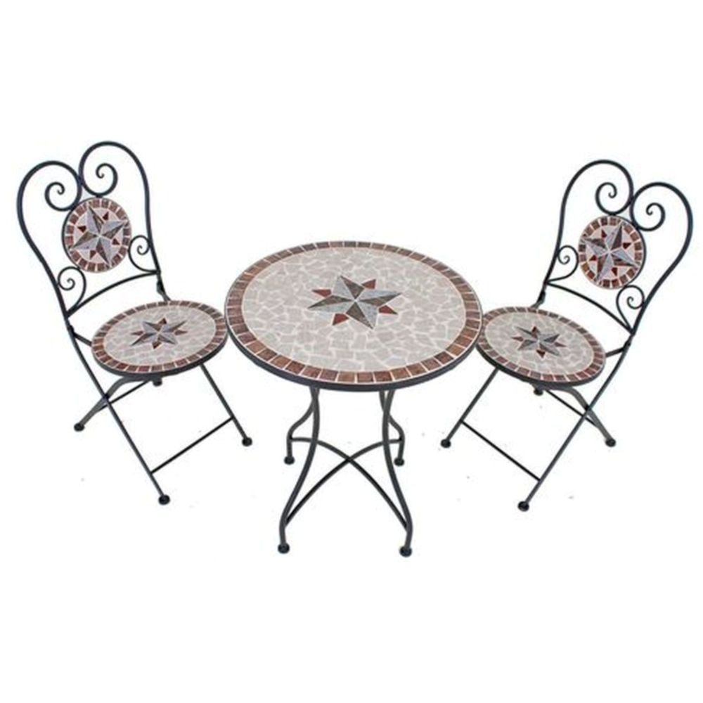 Balkonset 3tlg. Mosaik AMARILLO, Tisch und zwei Stühle - Balkonmöbel