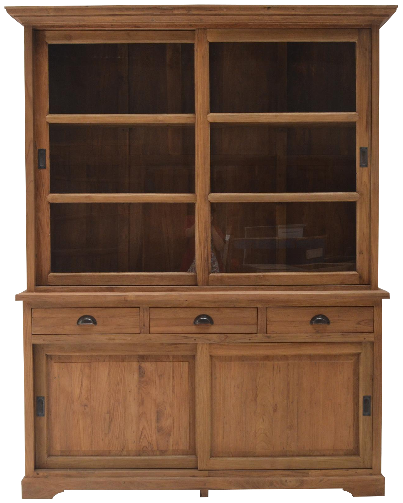 Vitrinen Schrank Nancy 160cm - Geschirrschrank mit Schiebetüren - Teak Massivholz