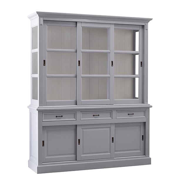 Landhaus Vitrinenschrank Vincenza 180 cm grau weiss