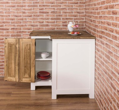 Massiver Küchen-Eckschrank im Landhausstil – 90x98x98 cm – Nadelholz – kombinierbar mit Küchenmodule
