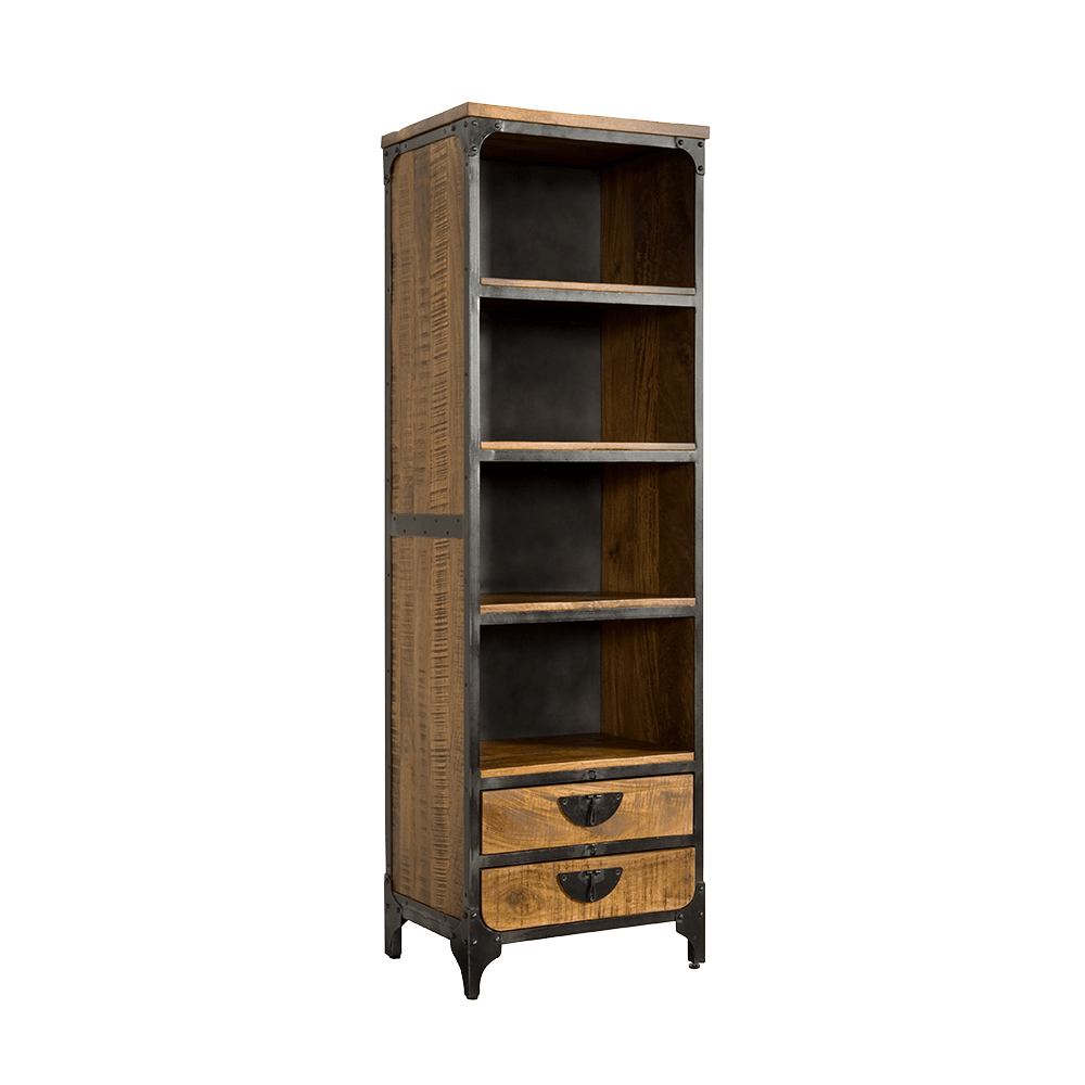 Basto Bücherregal 190 cm 3 Regale 2 Schubladen Mangoholz Industrie-Stil