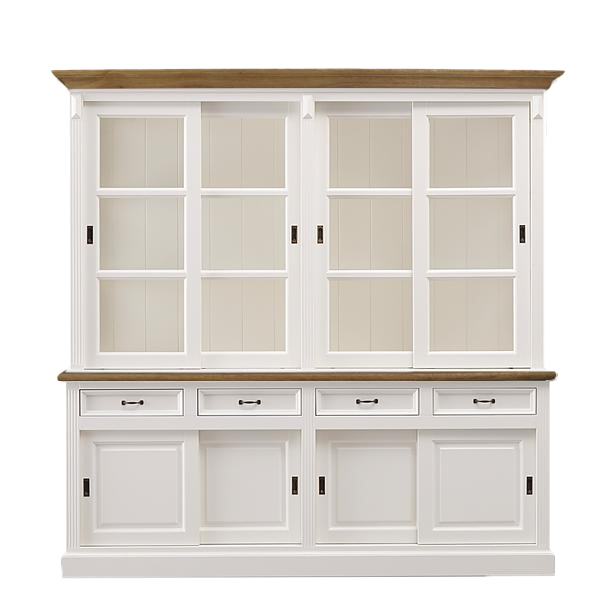 Vitrinen Schrank Vincenza 200 cm Landhaus Vitrine weiß/eiche