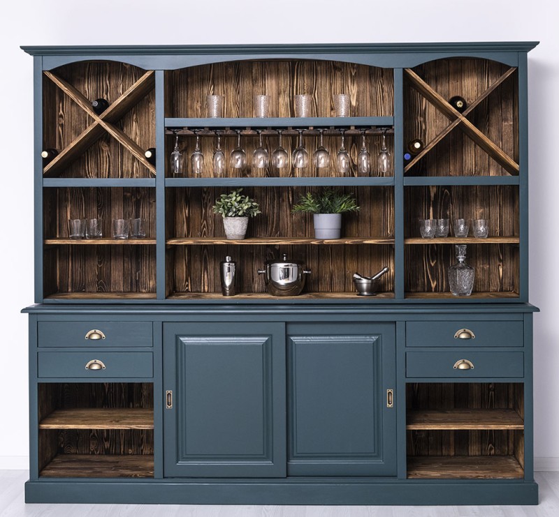 Barschrank mit Schiebetüren und Schubladen - 240 cm Breit - Landhaus Schrank - Massivholz Möbel