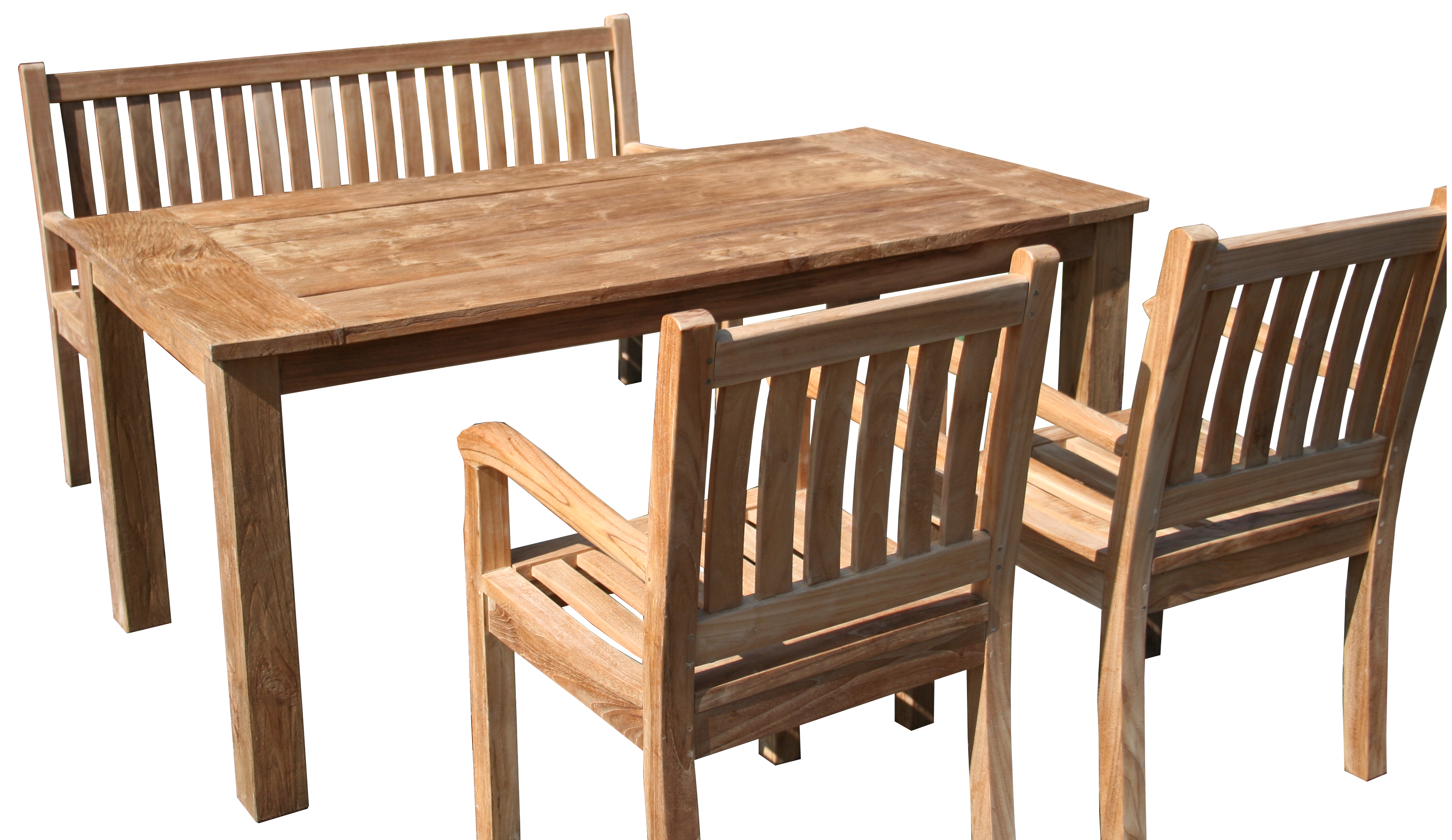 Gartenmöbel Set - Teak Tisch 180cm + Bank 150cm + 2 Gartenstühle Beaufort Teakmöbel Outdoor