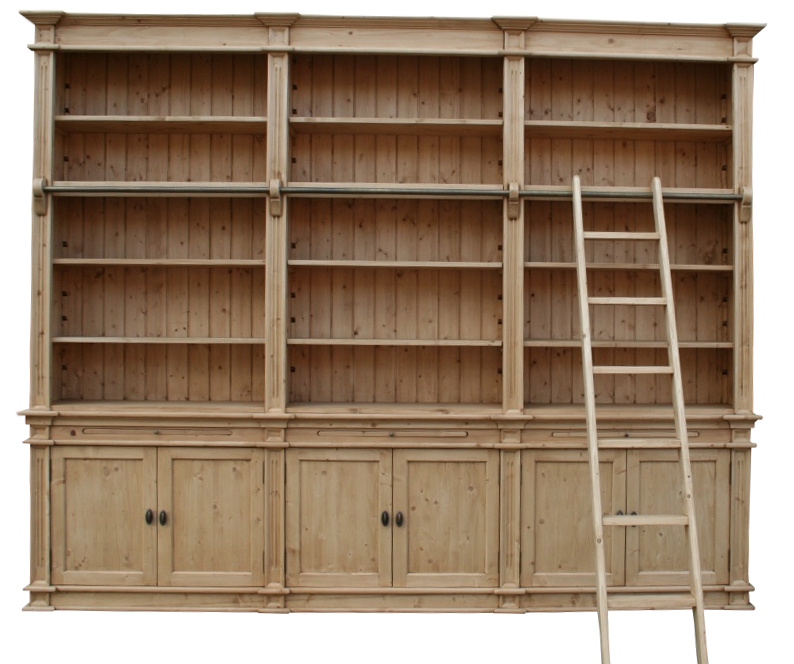 Bücherwand Massivholz Klopstock mit Leiter im Landhaus Stil 300cm