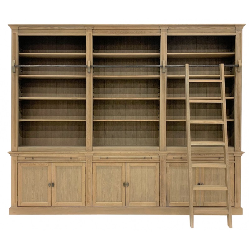Bücherschrank Cambridge Eiche - Bücherregal im Landhausstil 300cm - 6 Türen und Leiter