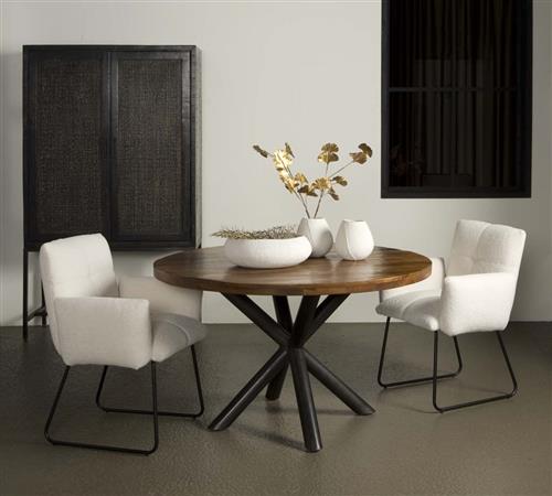 Esstisch Selva in runder Form - Mangoholz mit Metallgestell