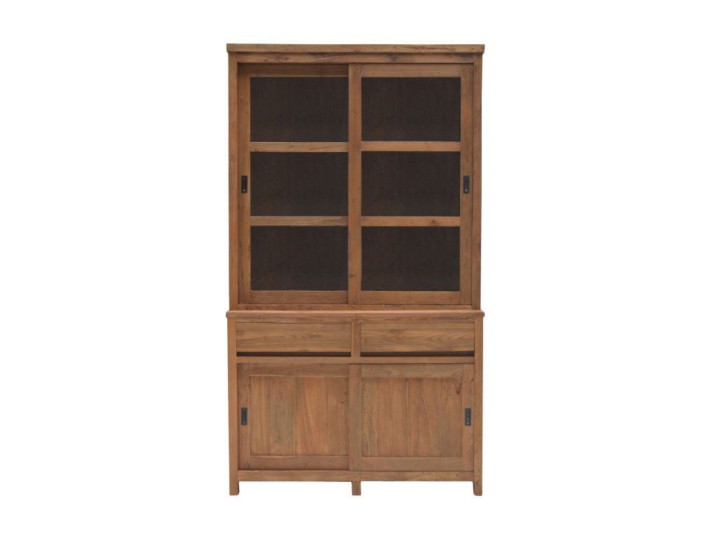Teakholz Ladenschrank AT-017 „Ronan“ – 120 cm Breite | Massivholz Vitrinen Schrank