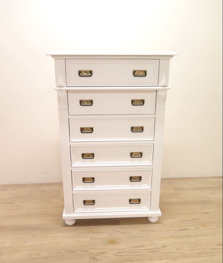 Premium Landhaus Vertiko – 6 Schubladen, Massivholz, weiß, Handarbeit nach alten Vorlagen