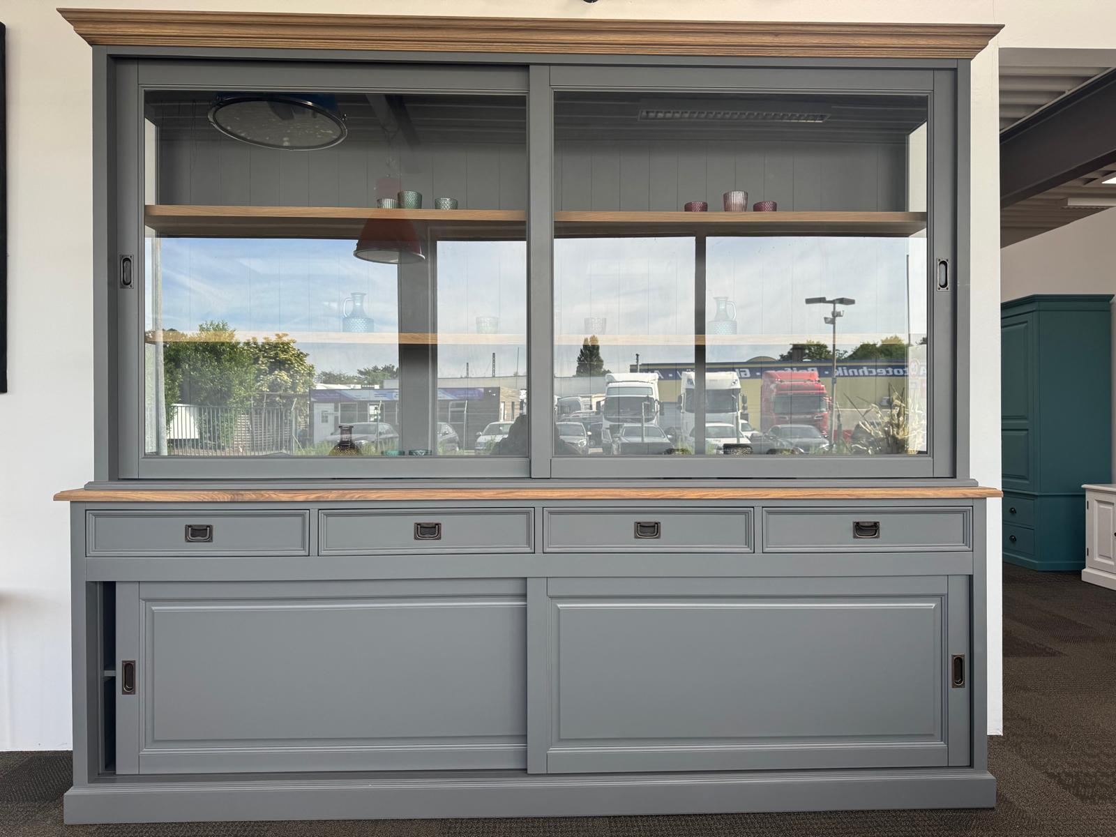 Vitrinenschrank Neuss grau/eiche 260 cm - Glasvitrine Wohnzimmer Vitrine