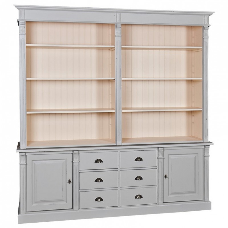 Bücherschrank mit 2 Türen und 6 Schubladen - Massivholz Regal 2-teilig