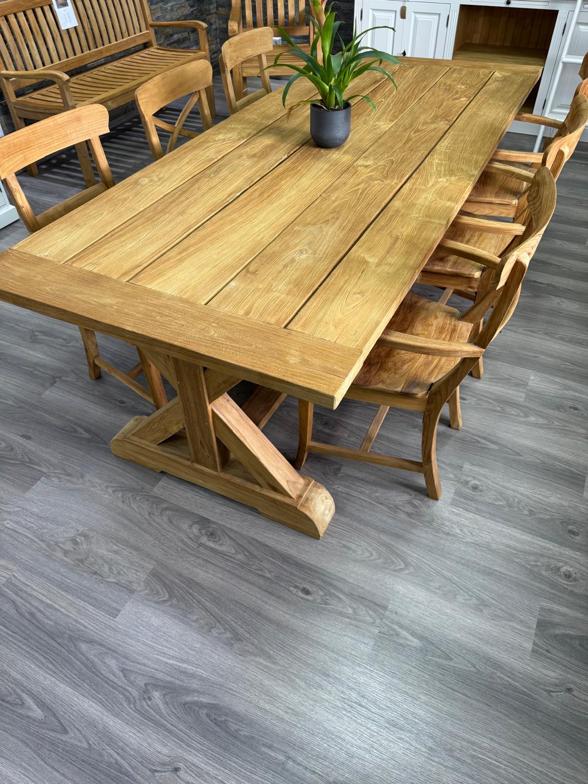 Gartentisch Silang & 6 x Teak Stuhl mit Armlehne – Gartenset Teakmöbel, individuell & hochwertig