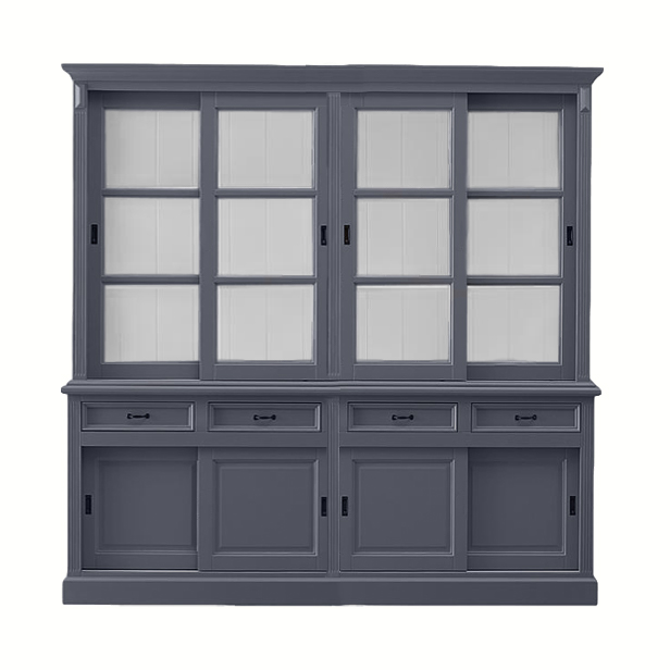 Vitrinen Schrank Vincenza 220 cm dunkelgrau/weiß - Landhaus Vitrine