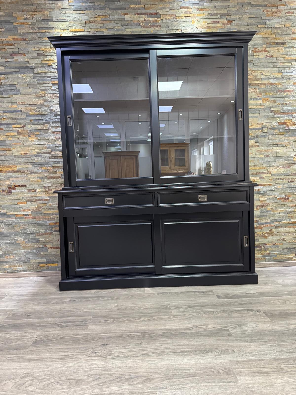 Landhaus Vitrinenschrank Neuss 150 cm Schwarz Buffetschrank