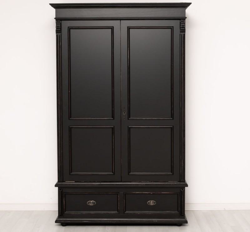 Kleiderschrank Landhaus Massivholz mit Schubladen -Vintage schwarz