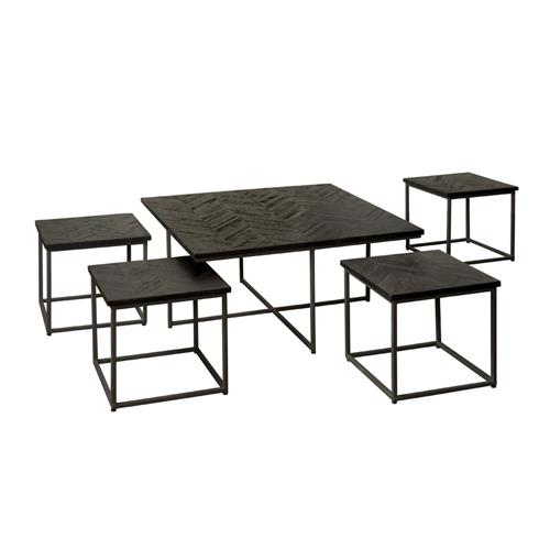 Couchtisch 5 er Set Via aus recyceltem Teakholz/Eisen