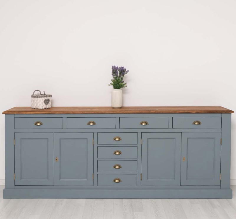 Sideboard 240cm mit Schubladen und Türen Massivholz mit Eiche
