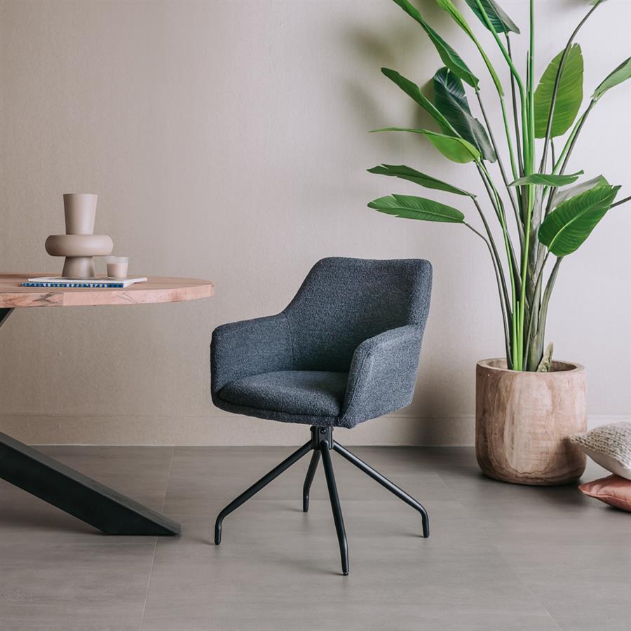 Ortana drehbarer Armlehnstuhl -  Stuhl 180° in verschiedenen Farben Stoff Metallfuß