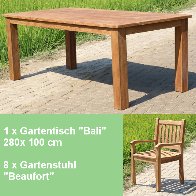 Gartenmöbel Set  Teak Tisch 280cm und 8 Stuhl Beaufort