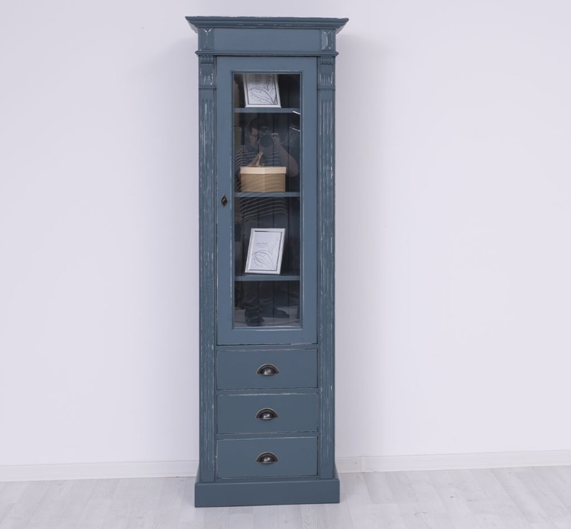 Vielseitige Vitrine 65 cm breit mit 3 Schubladen - Landhaus Vitrine