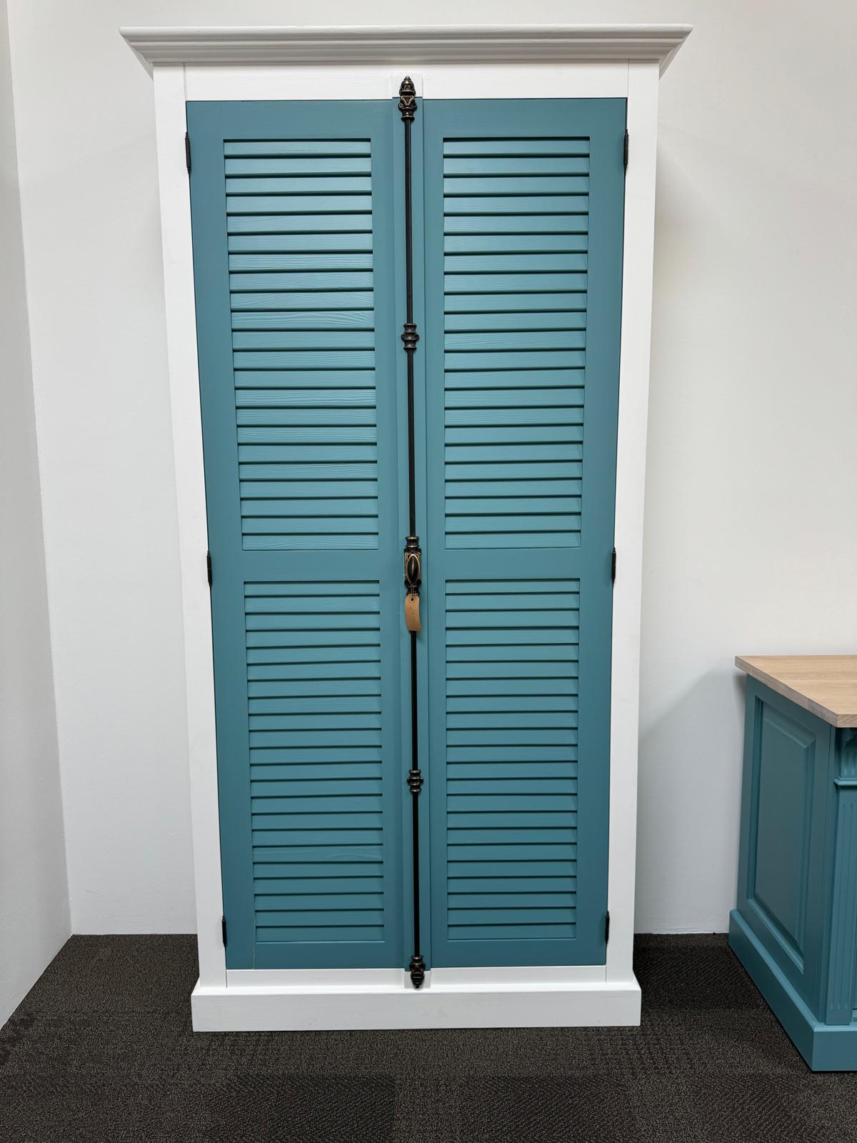 Kleiderschrank 110 cm Weiß-Hellblau – Massivholz Kiefer