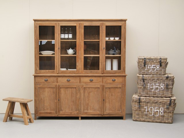 Tua Vitrinen Schrank 200 cm 4-türig Teak