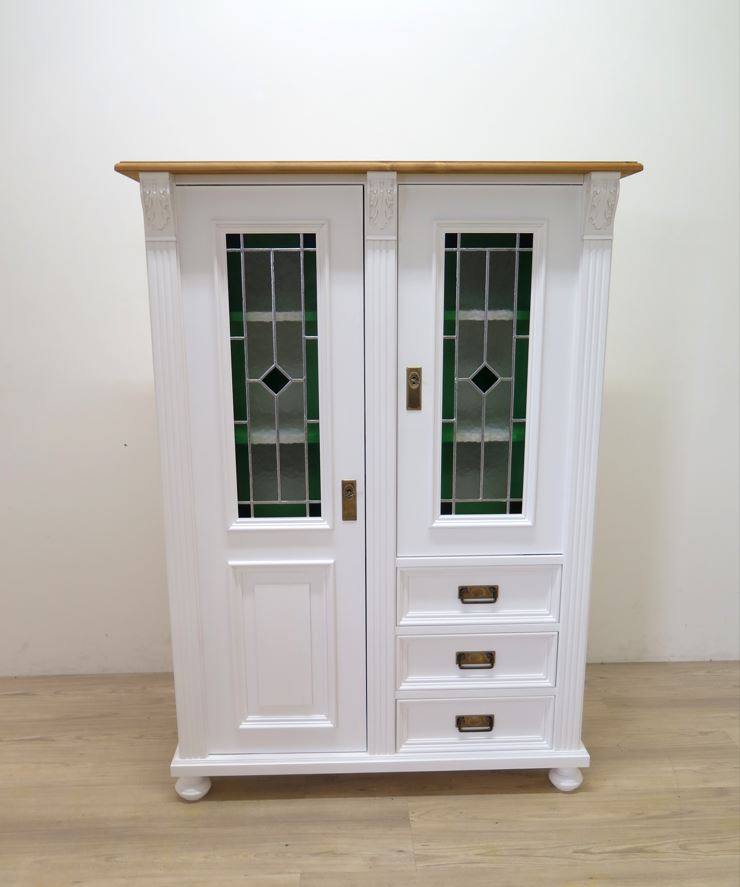 Premium Jugendstil Vertiko aus Weichholz – Weiß, Landhaus-Stil