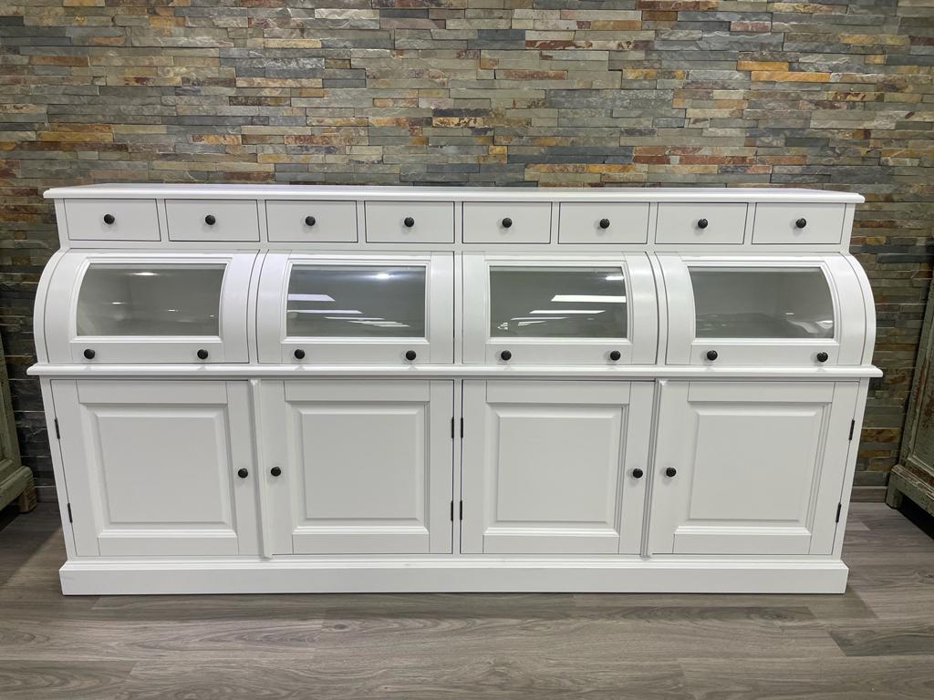 Landhaus Sideboard Berlin 200 cm weiß mit Glaselementen