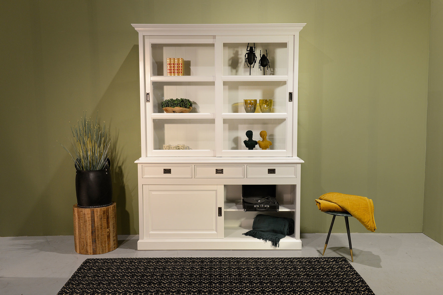 Vitrinen Schrank Neuss 180 cm weiß - Vitrine mit Schiebetüren