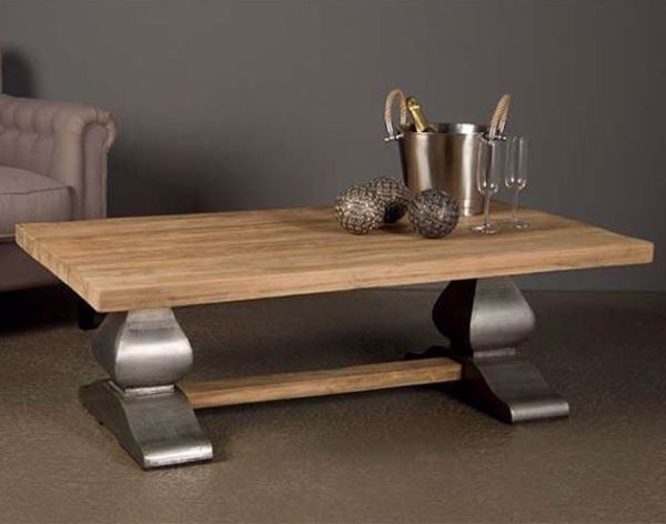 Prato Couchtisch 135 cm mit Metall Klosterfuß aus recyceltem Teakholz