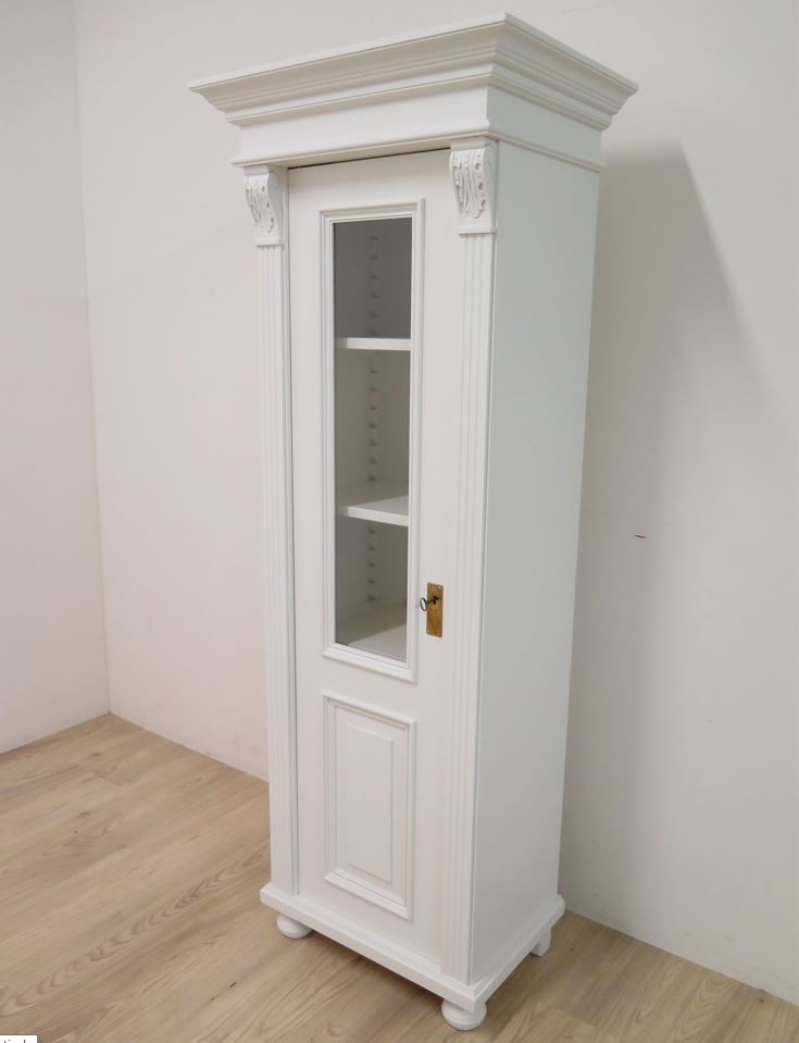 Premium Jugendstil Vitrine aus Weichholz – Landhaus-Stil, Weiß lackiert, handgefertigt
