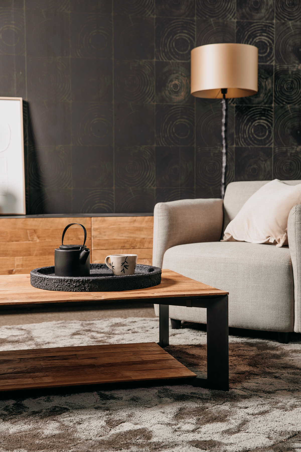 Pandora Couchtisch Teakholz 135 cm Beistelltisch Metallgestell