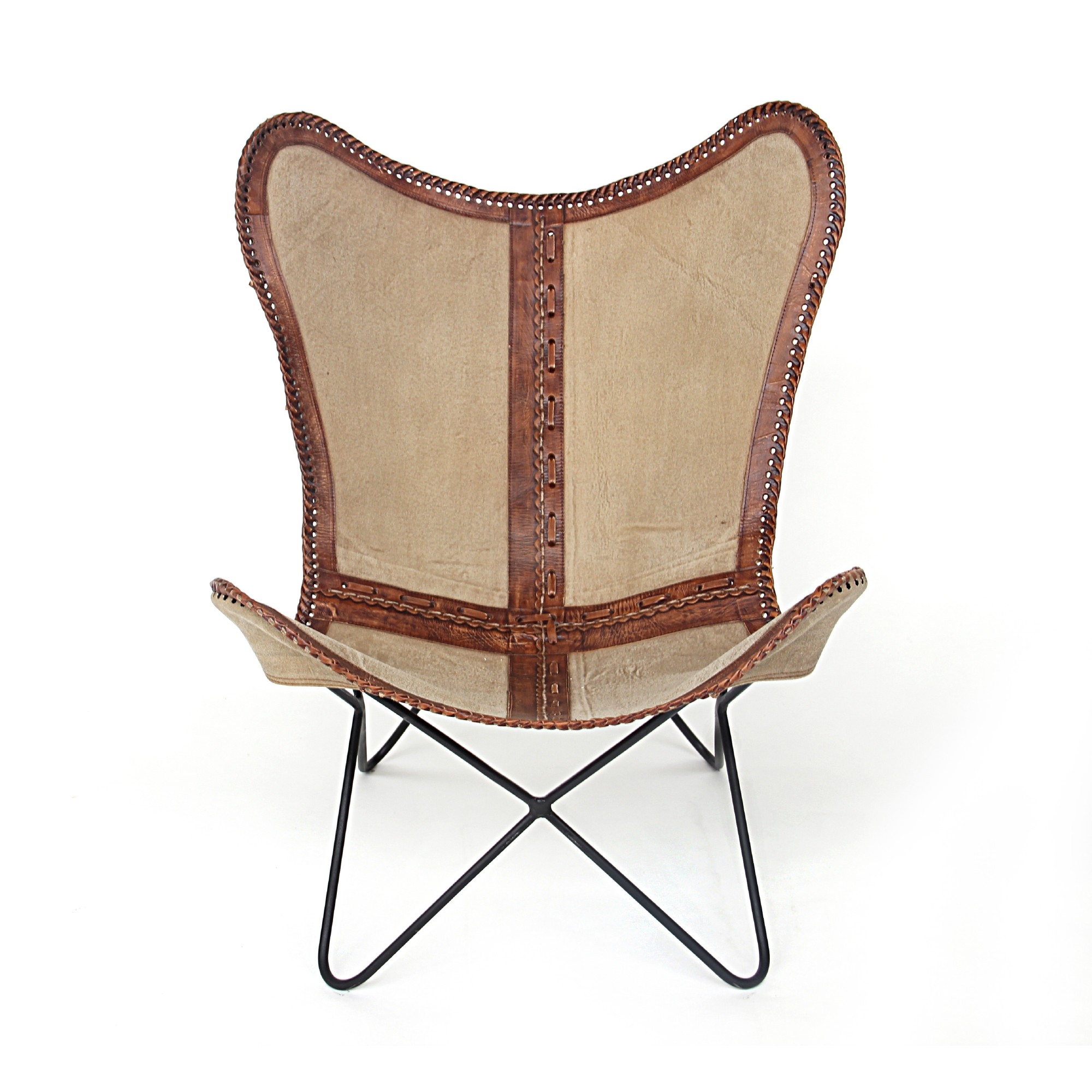 Leder-Baumwolle Stuhl  Schmetterling Braun / Metallgestell