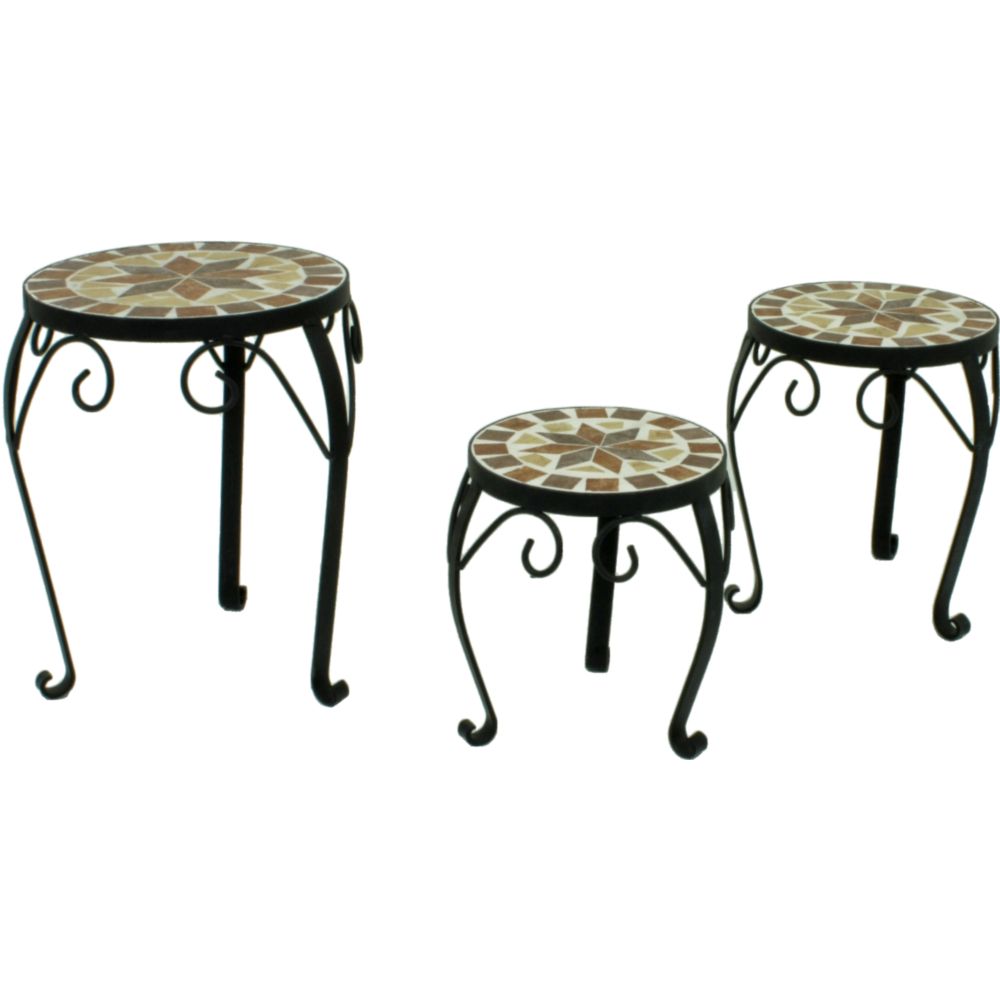 Mosaik Blumenhocker FUJI runde dreibeinige Beistelltische - Blumentische 3er-Set