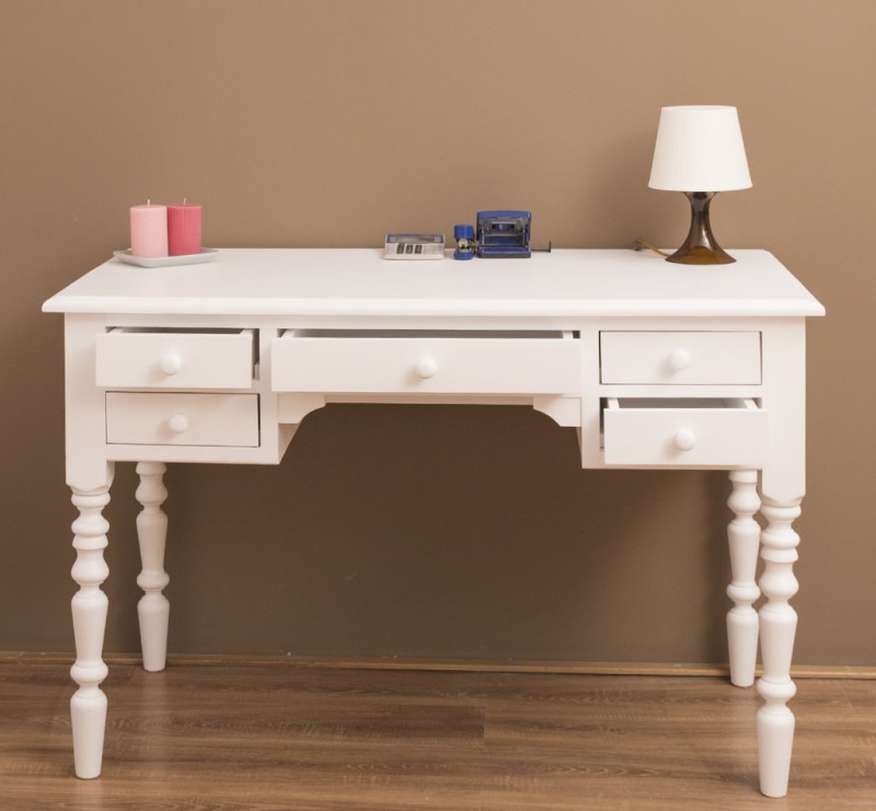 Schreibtisch mit gedrechselten Beinen -Landhaus Stil – verschiedene Farben -5 Schubladen