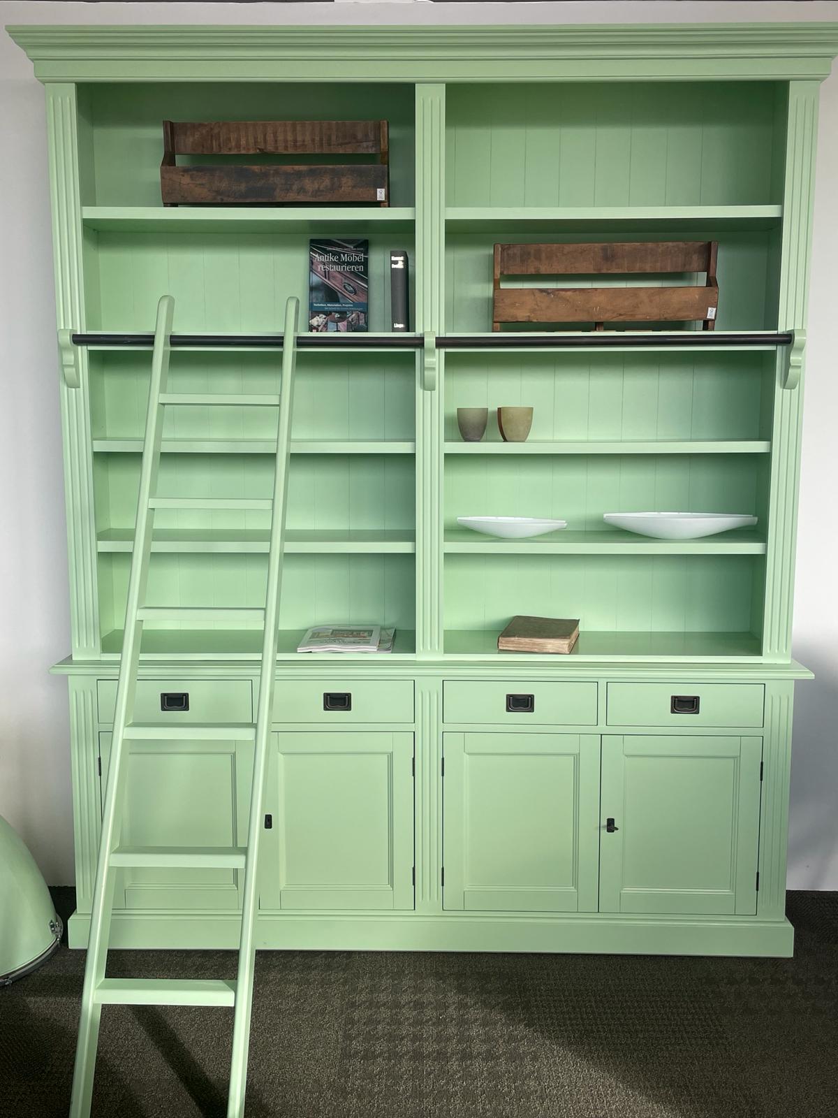 Bücherregal mit Leiter Schrank Oxford 200 cm Farbe mintgrün  - Regal im Landhaus Stil