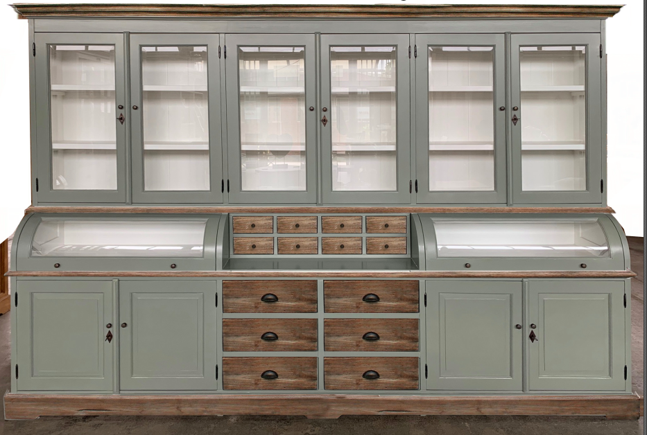 Buffet Schrank Berlin 300cm grau/weiß mit Eiche