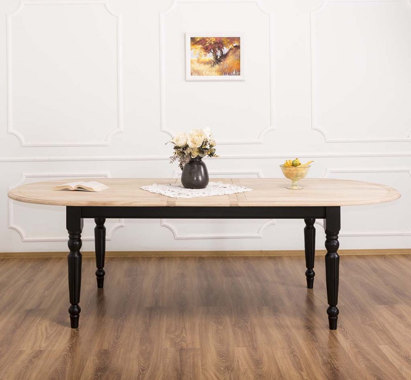 Esstisch mit Eichenplatte ausziehbar 160/200, 180/220, 210/250 cm mit gedrechselten Beinen, Landhaus