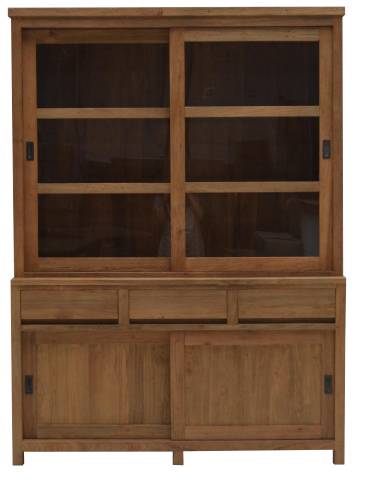 Teakholz Ladenschrank „Ronan“ 160 cm – Massivholz Vitrine