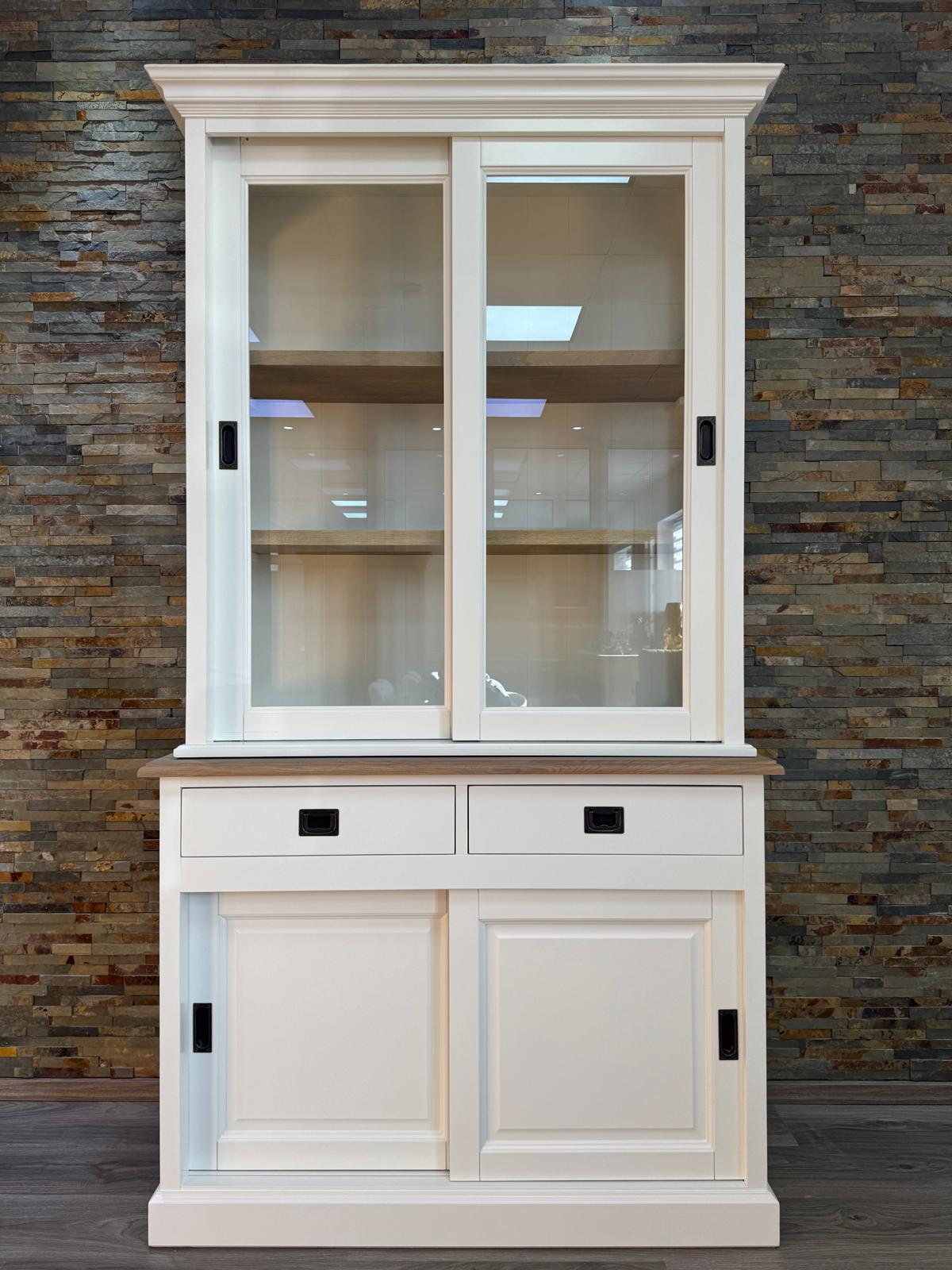 Vitrinen Schrank Neuss weiß/eiche ab 120cm - Buffetschrank Größen & Varianten wählbar